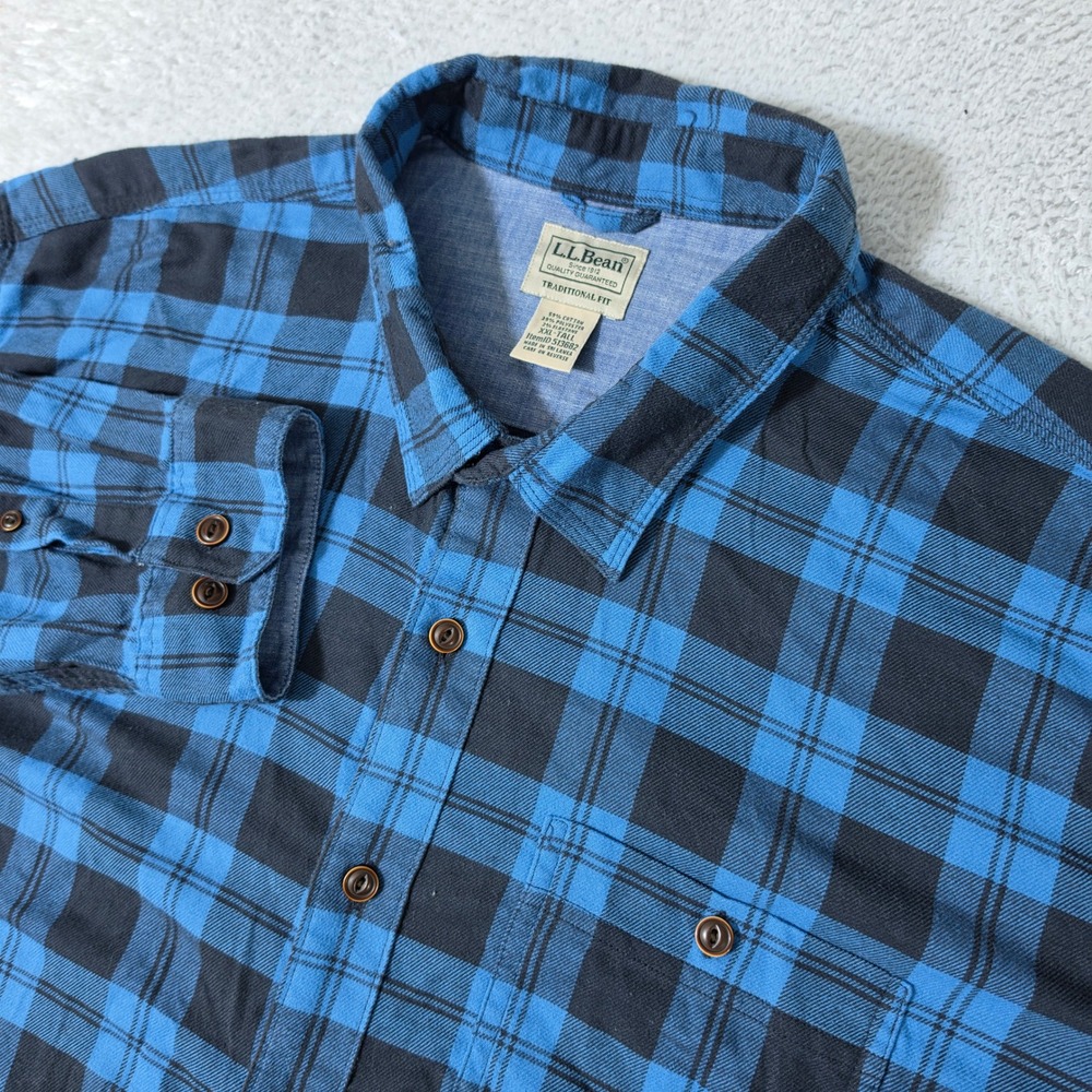 L.L.Bean L/S Shirt Mens XXL-Tall Blue Black Plaid Stretch Traditional Fit